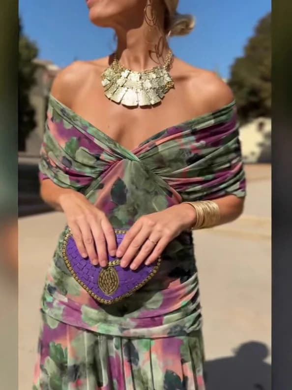 Robe de soirée longue en maille plissée pour femmes, manches chauve-souris, balançoire, élégante, po