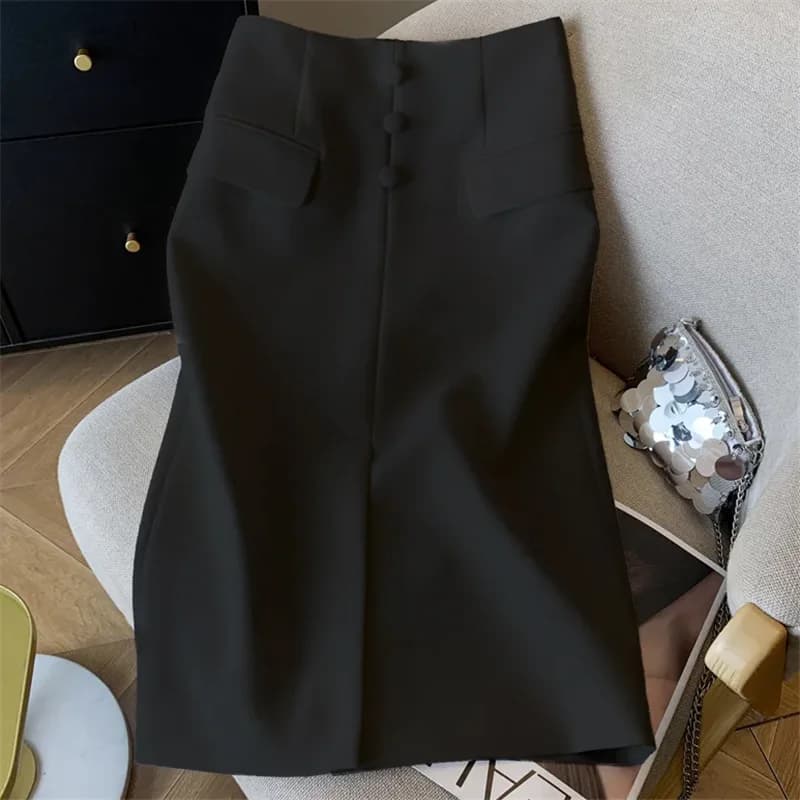 Demi-jupe de costume blanc haut de gamme pour femmes, jupe mi-longue fendue à boutons, polyvalente p