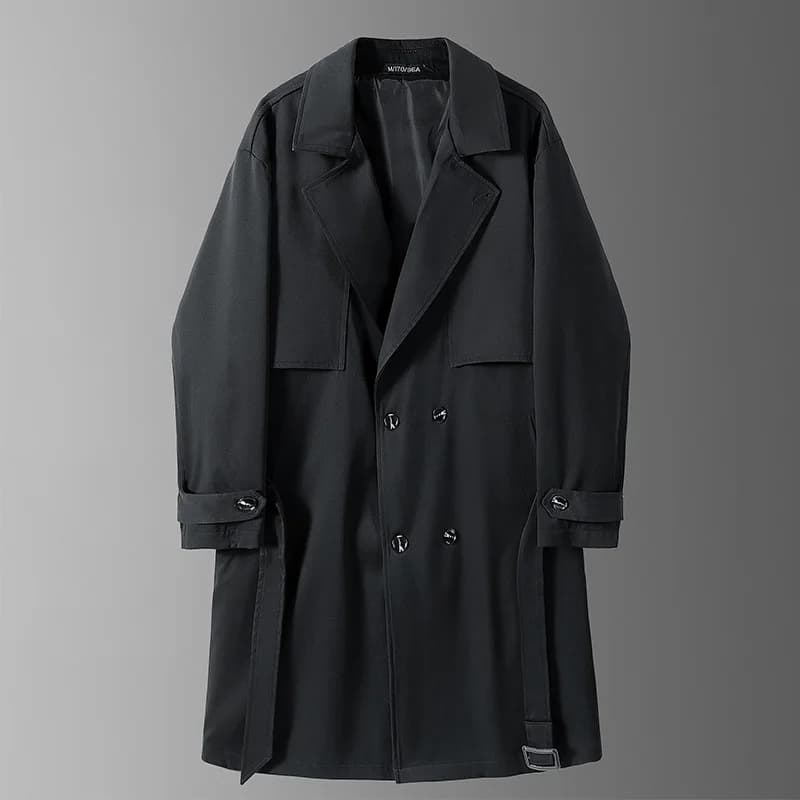 Trench-Coat Long vert militaire pour hommes, coupe cintrée, Double boutonnage, veste à revers cranté