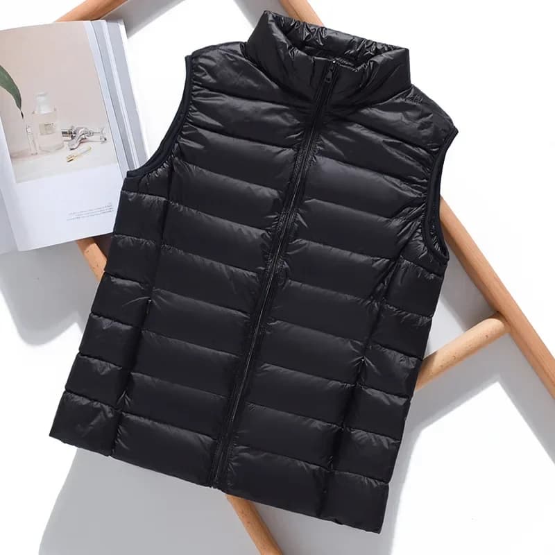 Veste ultralégère en duvet de canard pour femme, col haut, sans manches, nouvelle collection automne