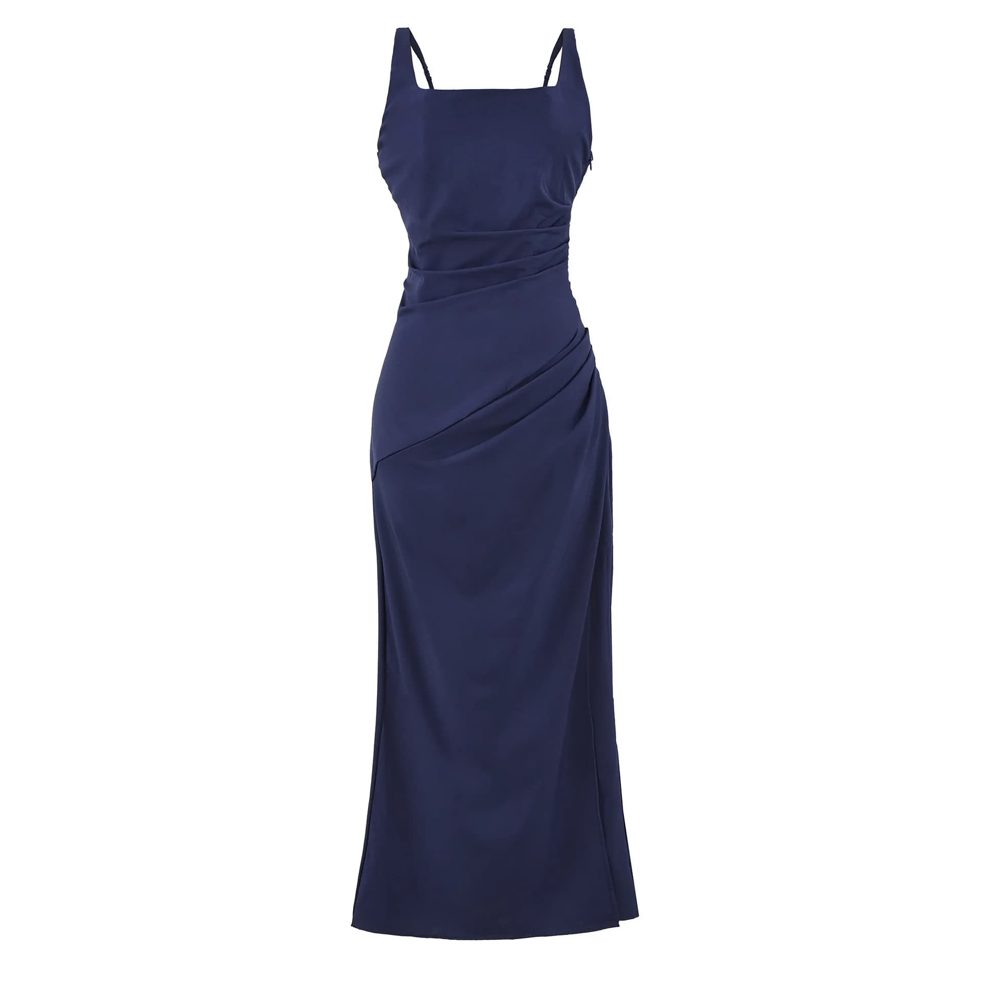 Robe longue élégante de style français avec fentes latérales et ceinture à la taille, robe sans bret