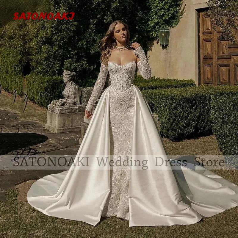 Jupe de mariée amovible en satin ivoire personnalisée avec longue traîne détachable pour robes de so
