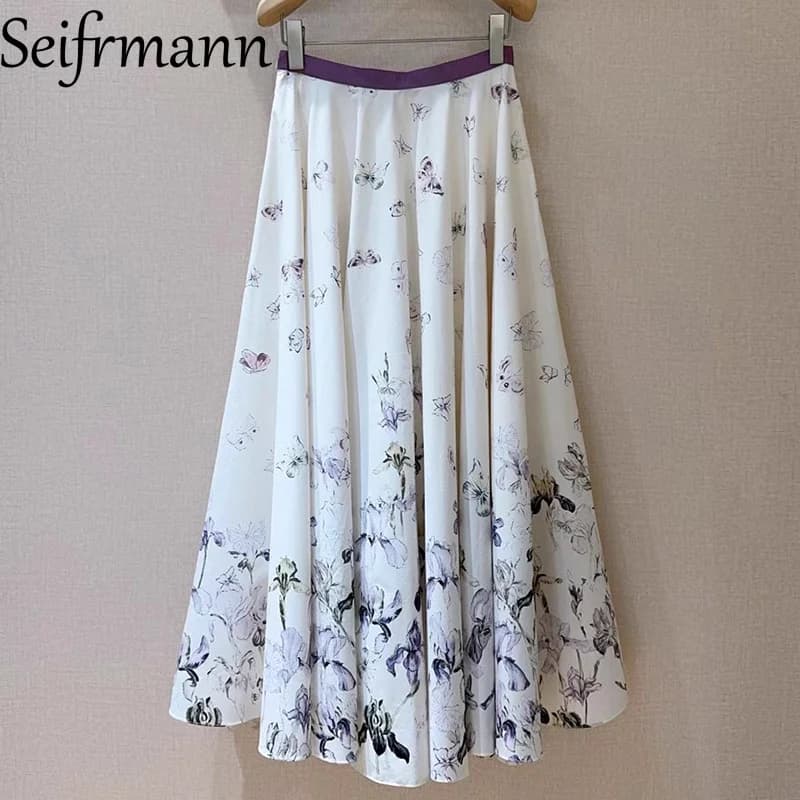 Seifrmann 2026 printemps femmes nouvelle mode et élégante Iris papillon imprimé coton a-ligne demi-l