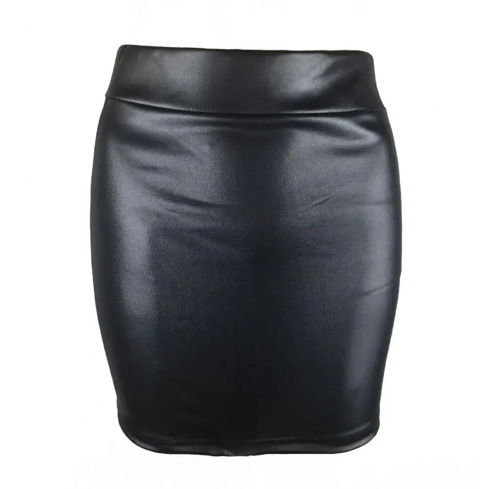 Mini jupe en similicuir PU pour femme, taille régulière, hanche GT, noir uni, batterie d'été, dame d