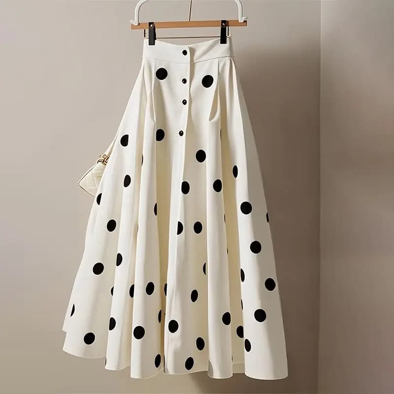 Jupe blanche à pois pour femmes 2025 Faldas Mujer De Moda taille haute a-ligne Jupe Vintage coréen S