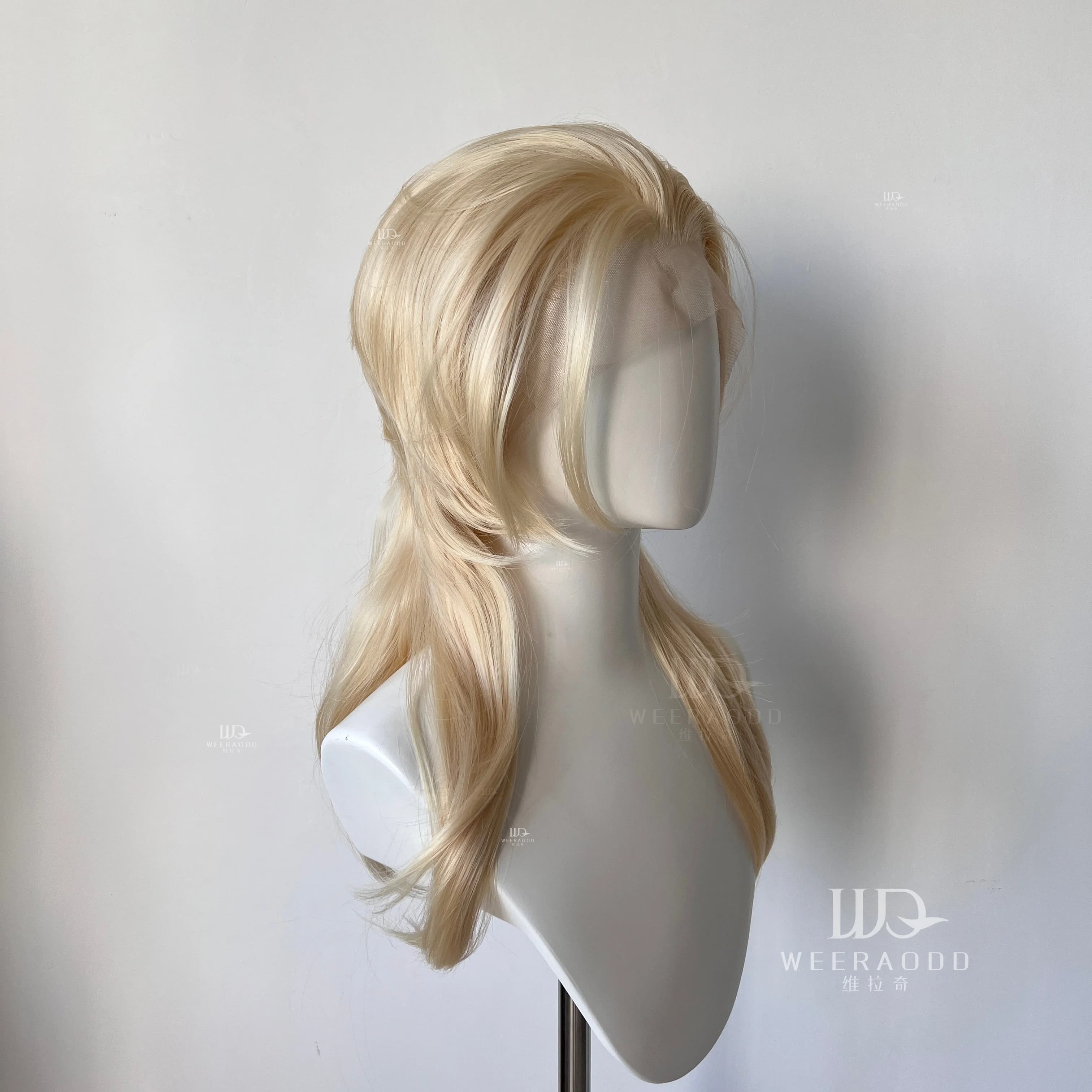Perruque Lace Front Wig sans colle unisexe, coupe loup blond clair, tendance, résistante à la chaleu