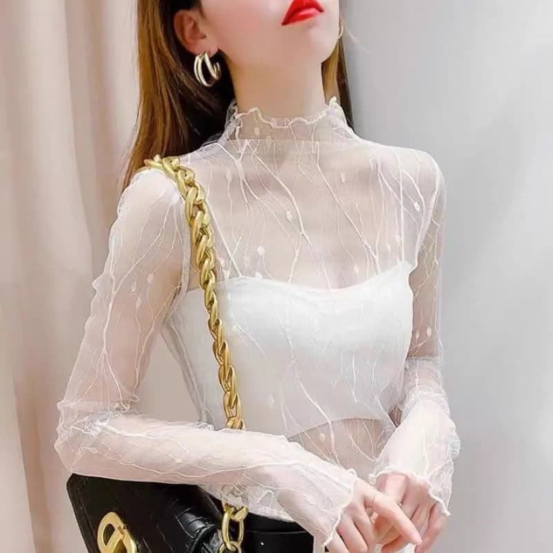 T-shirt femme tenues d'été pull à manches longues voir à travers les hauts mode dame hauts sexy mail