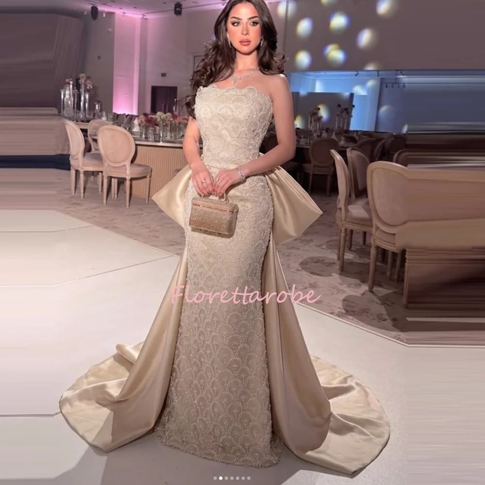 Robe de soirée saoudienne nude avec perles et paillettes, robe de bal pour occasions formelles, robe