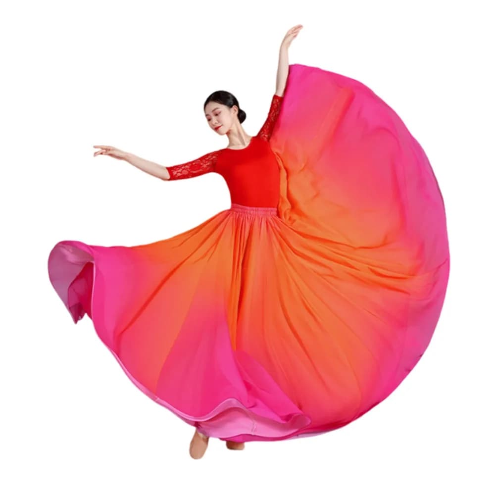 Jupe de danse 720 degrés à dégradé de couleurs, style rétro flamenco, grande jupe évasée pour la dan