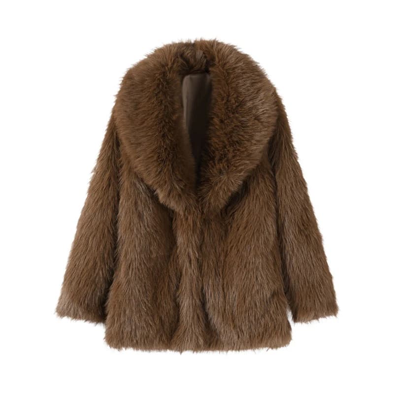 Manteau en fausse fourrure moelleux pour femme, monochromatique, ouvert, chaud, vintage, décontracté