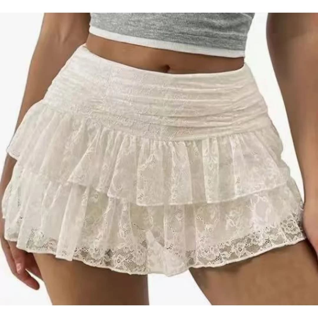 Jupes Bloomer à Volants Mignonnes pour Femmes, Jupe Courte Mini Évasée à Volants Superposés Taille H