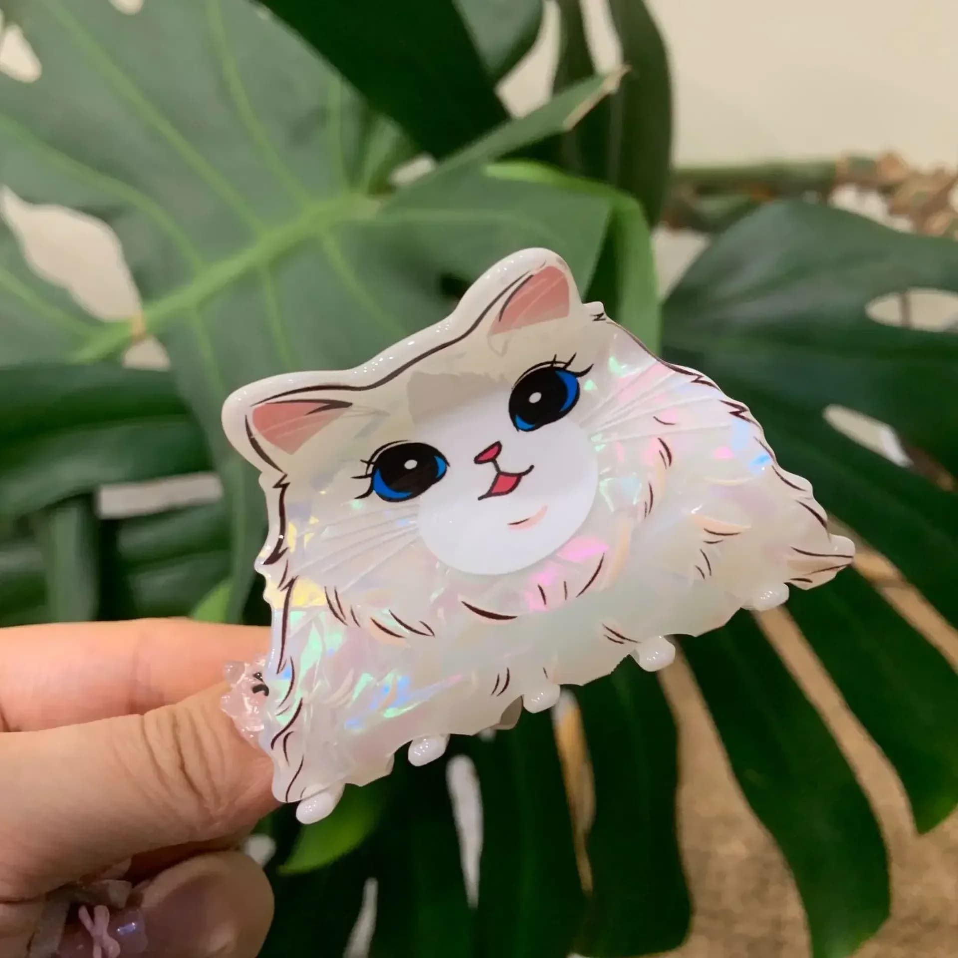 Pince à cheveux en acrylique Kawaii Big Eye pour femmes et filles, griffe de chat animal de dessin a