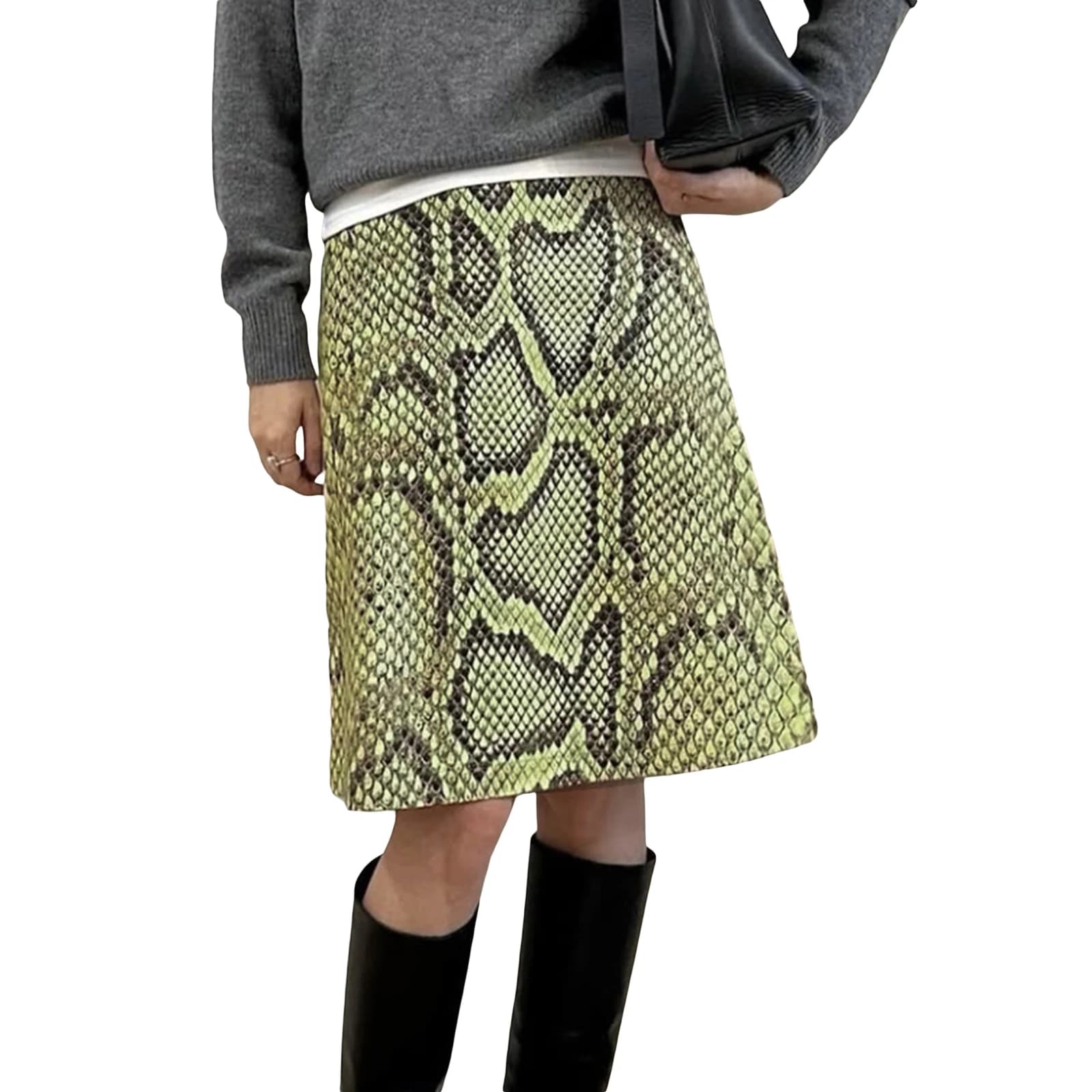 Jupe mi-longue à imprimé Serpentine pour femmes, taille haute, imprimé Animal, ligne A, pour l'été e