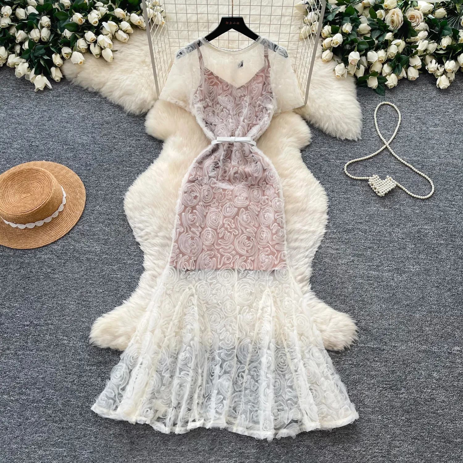 Robe longue pour femme, style Y2K streetwear, col rond, manches courtes, dentelle, sexy, coupe ajust