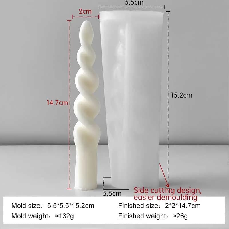 Moule à bougie en silicone en forme de spirale torsadée 3D, bâton long, fournitures de fabrication d
