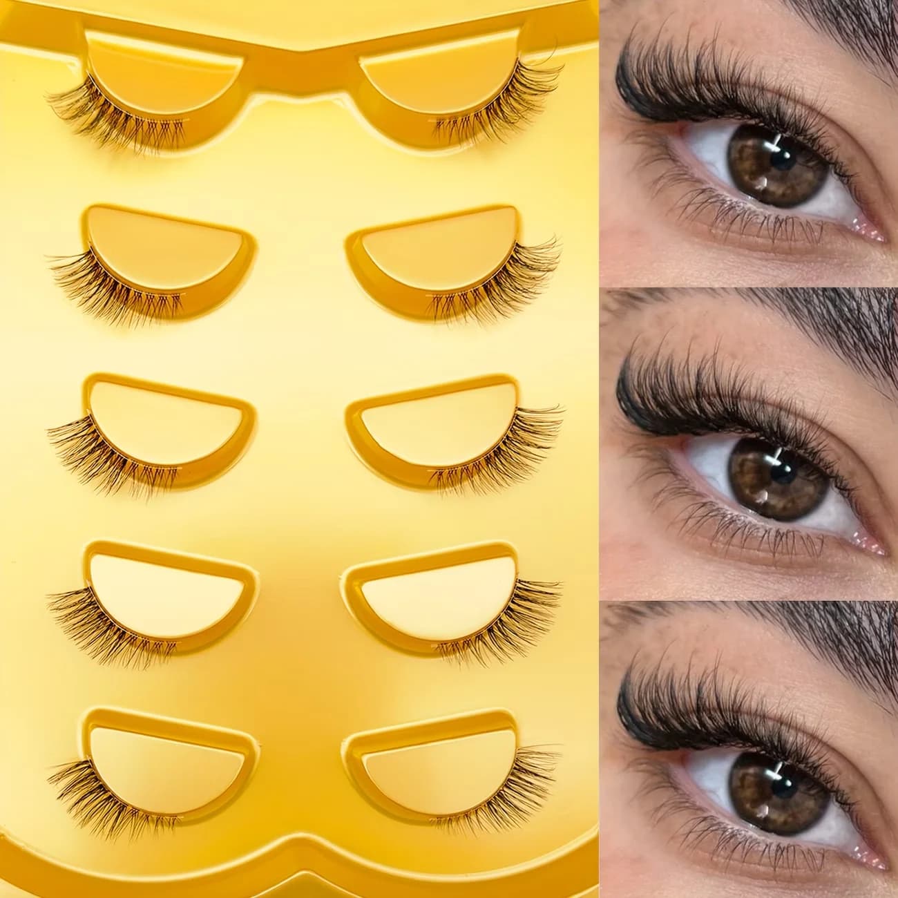 ‌ Cinq paires de faux cils mi-longs pour un look naturel, style œil-de-chat allongé de 10 mm avec ti