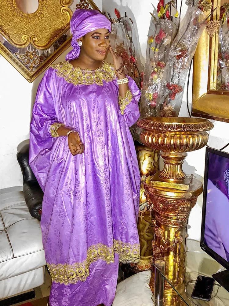 Ensemble de 2 robes longues Bazin Riche avec ruban rouge pour artisanat, robes de soirée Bazin Riche