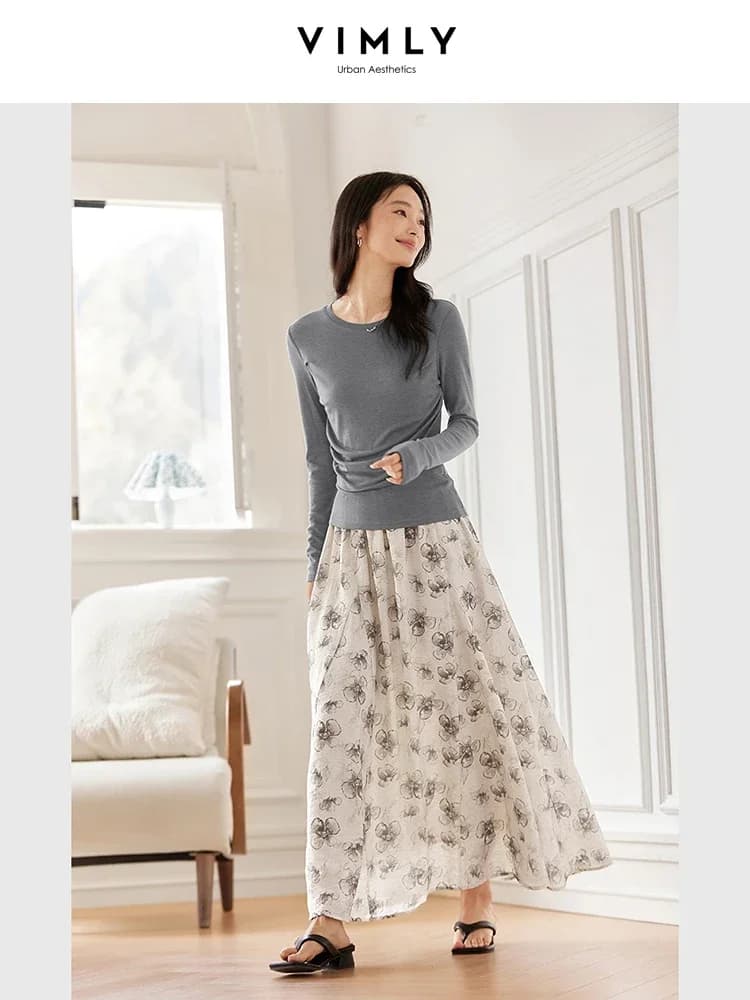 Jupe longue VIMLY pour femme à imprimé floral, collection automne 2026, élégante, pour le bureau, co