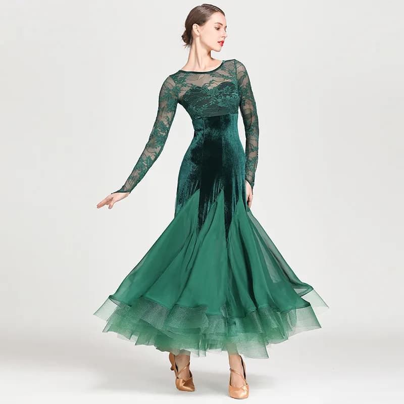Jupe de danse moderne, robe de danse Standard nationale en dentelle à manches longues, robe de spect