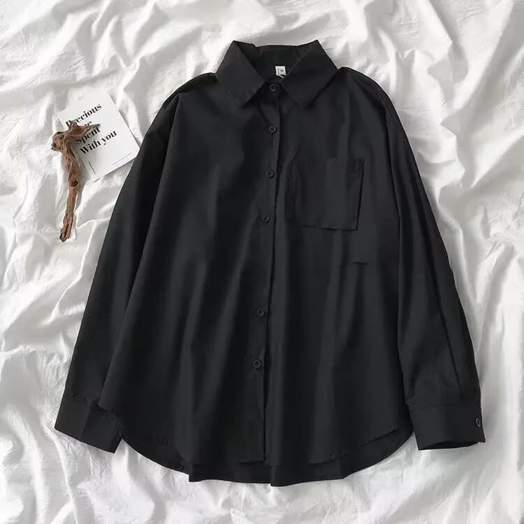 Chemise Simple à manches longues pour femmes, noir et blanc, chemise classique boutonnée à col rabat