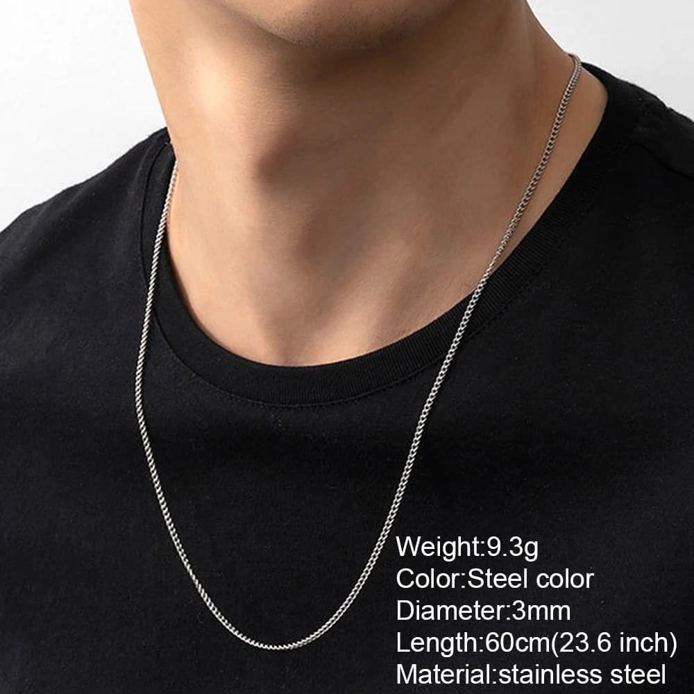 Collier chaîne en acier inoxydable pour hommes, longue chaîne ras du cou, col en dentelle, pendentif