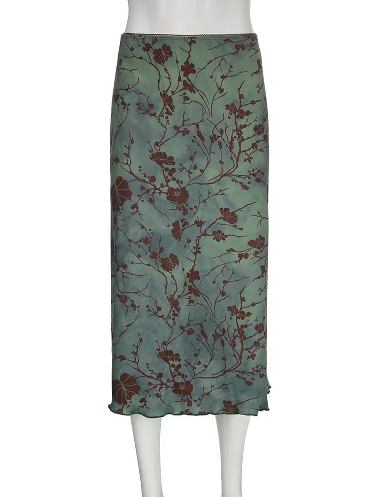 Jupe longue vintage à imprimé floral pour femmes, jupes mi-longues droites taille basse, jupes tout 