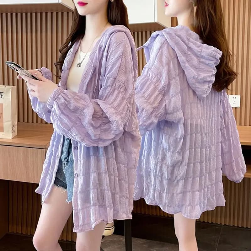 Chemise à capuche mi-longue pour femme, protection solaire, nouvelle collection été, coupe ample, dé
