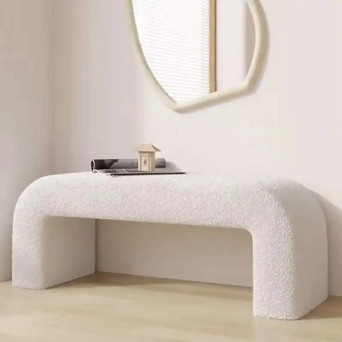Long nordique luxe magasin créatif banc d'extrémité de lit en peau d'agneau banc léger canapé salon 