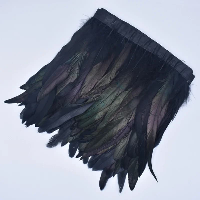 Ruban de 2 mètres en plumes de coq, noir, décoratif, pour artisanat, garnitures, couture, décoration