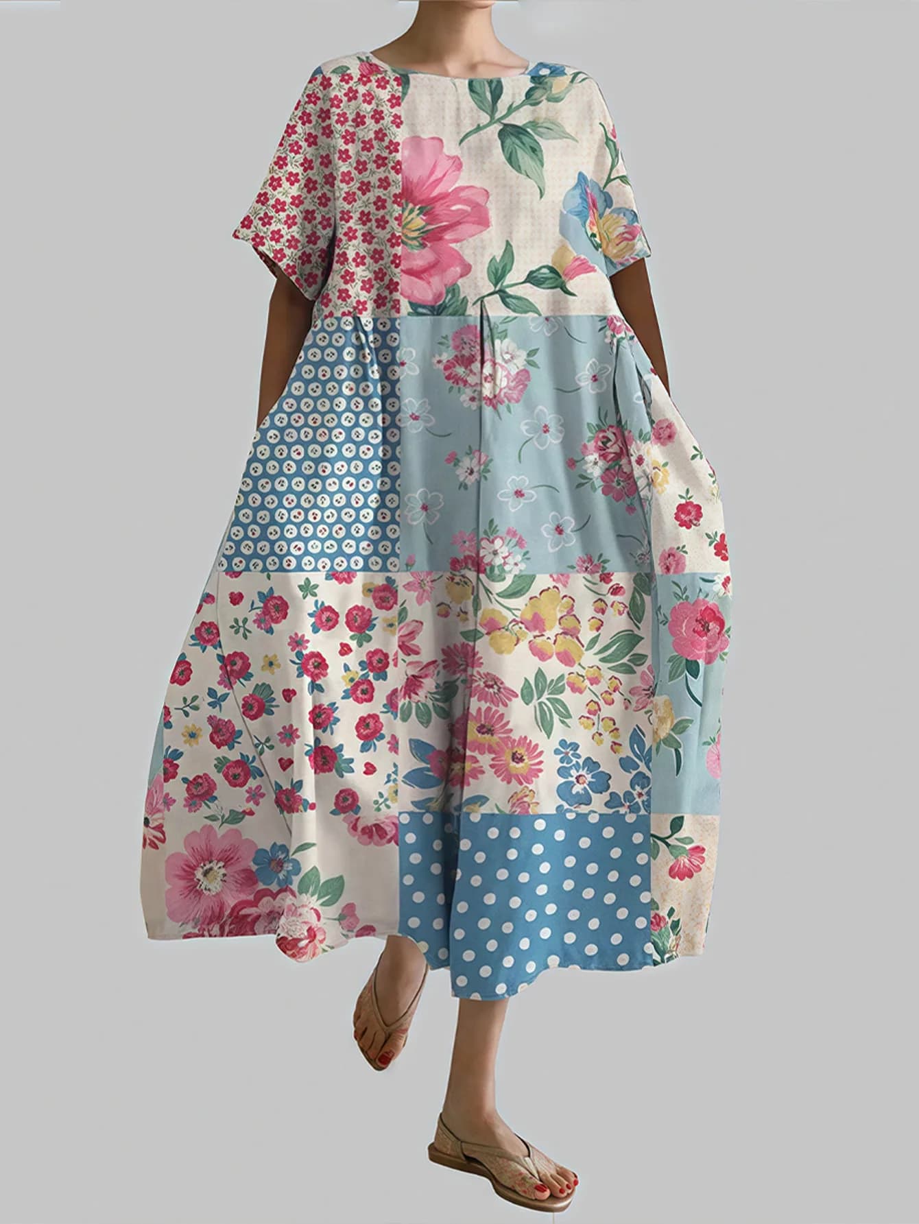 Nouvelle Robe Femme Imprimé Floral Été 2025 Manches Longues Col Rond Taille Ample Confortable Style 