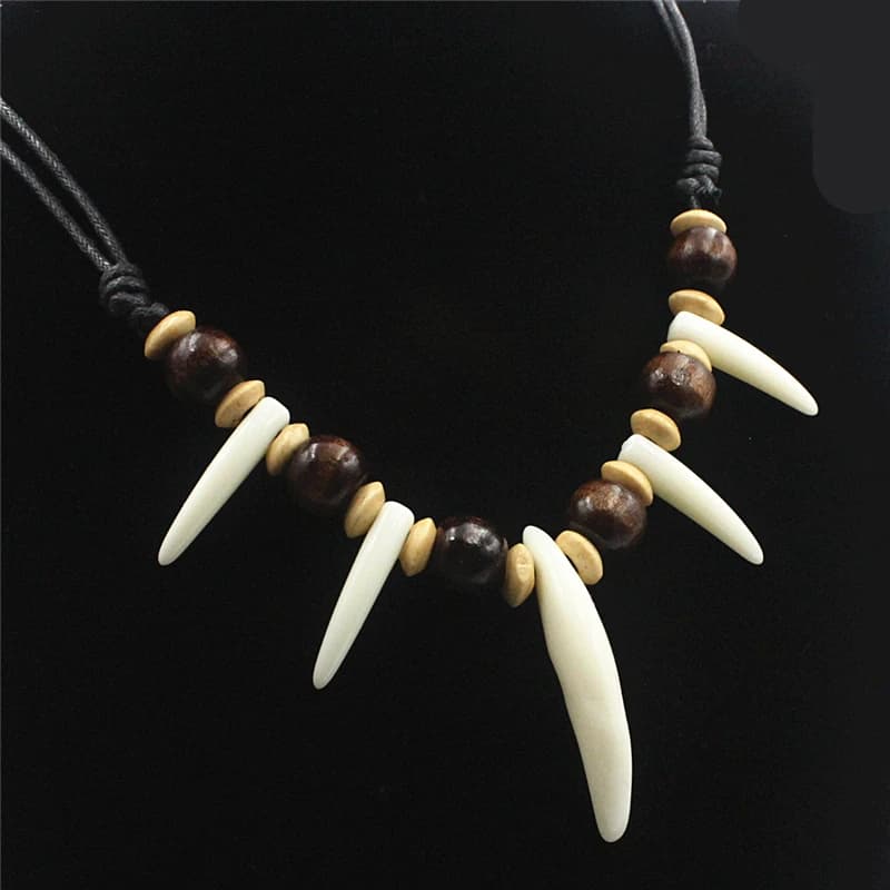 Collier de perles avec dents de loup, Imitation Tribal, longueur réglable, collier de Couple, amulet