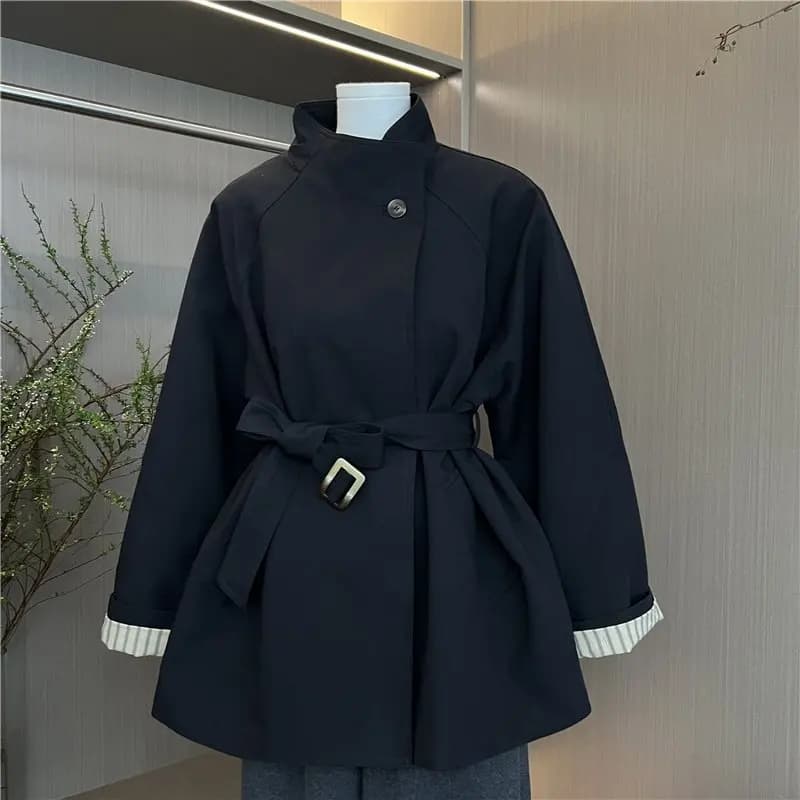 Trench-Coat court à lacets kaki pour femmes, nouveau Style d'automne 2025, veste haut de gamme à Sil