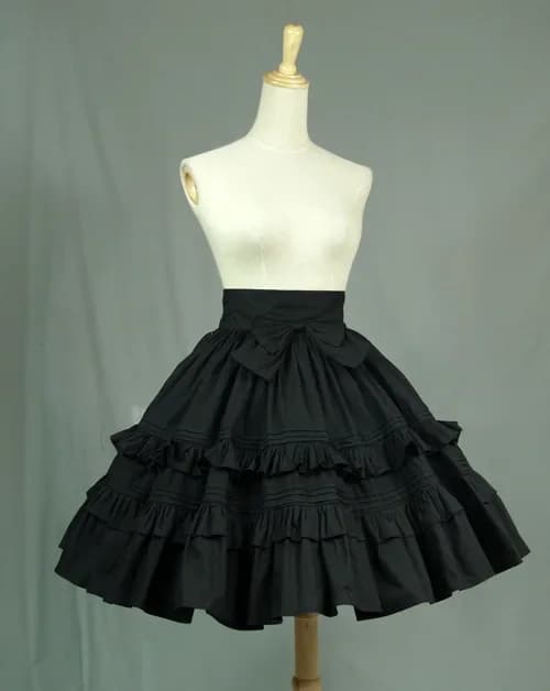 Jupe Lolita courte ligne A, volants superposés, jardin en dentelle, noir, vintage