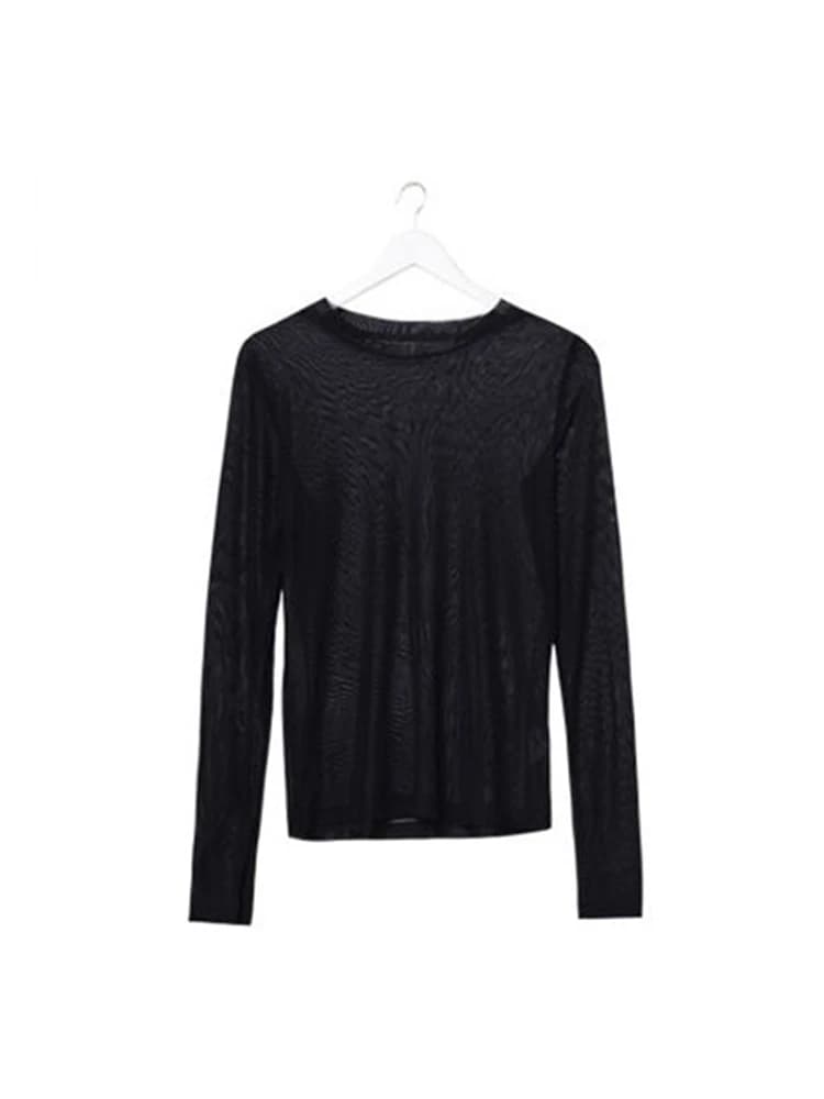 T-Shirt Sexy à Manches sulfpour Femme, Transparent, Maille Transparente, Rose, Vert, Haut Basique, M