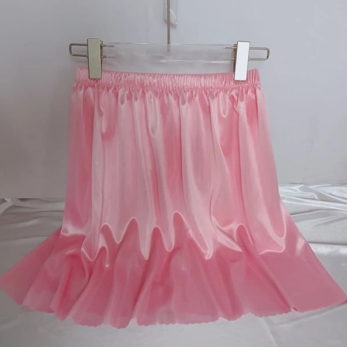 Jupe d'été en Satin de soie rose brillant pour femmes, longueur 45cm, élégante, taille haute, bas de