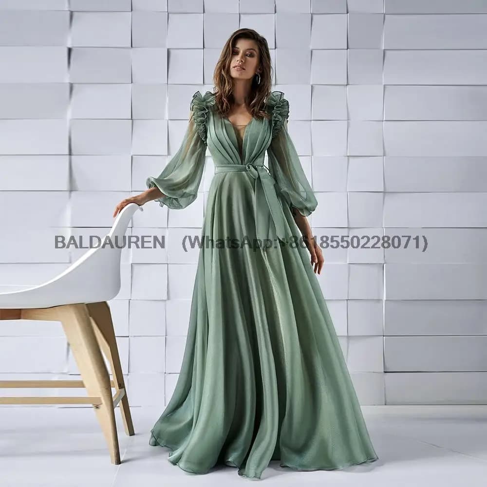 Robe de soirée ligne A pour femme, manches longues, volants, longueur au sol, robe de Rh, personnali