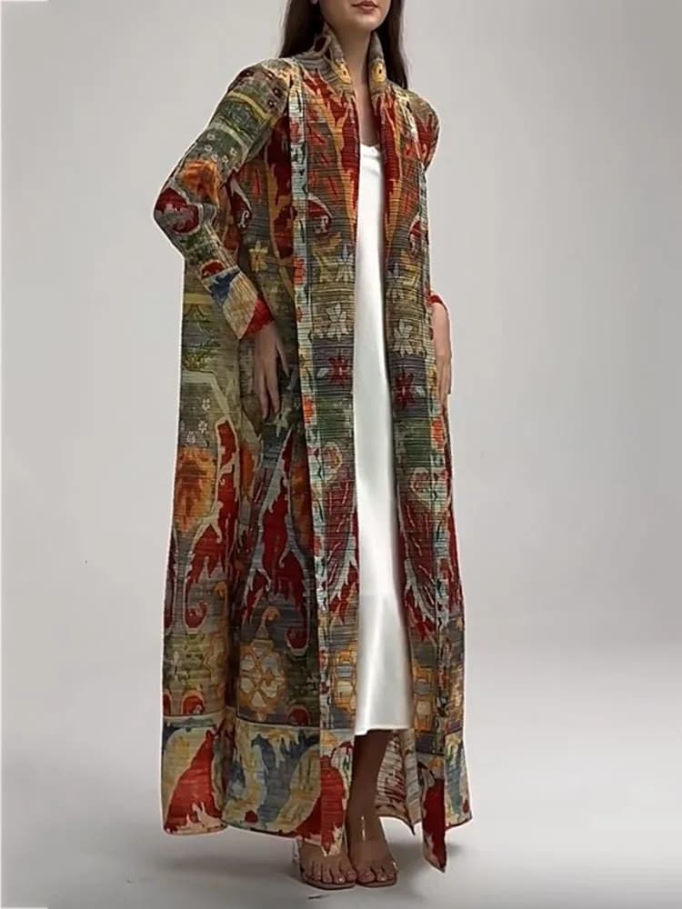 LANMREM-Robe longue plissée pour femme, coupe-vent imprimé, manteau tendance, style adt, vêtements r