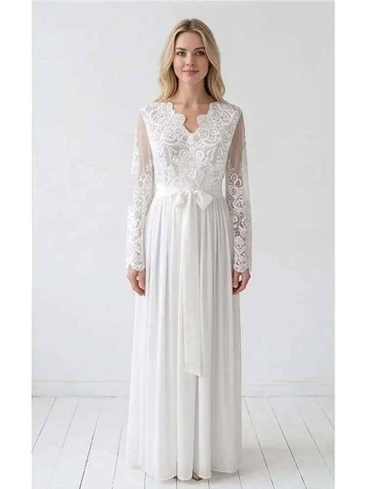 Robe longue élégante en dentelle transparente pour mariée, robe de matin pour mariage, robe de boudo