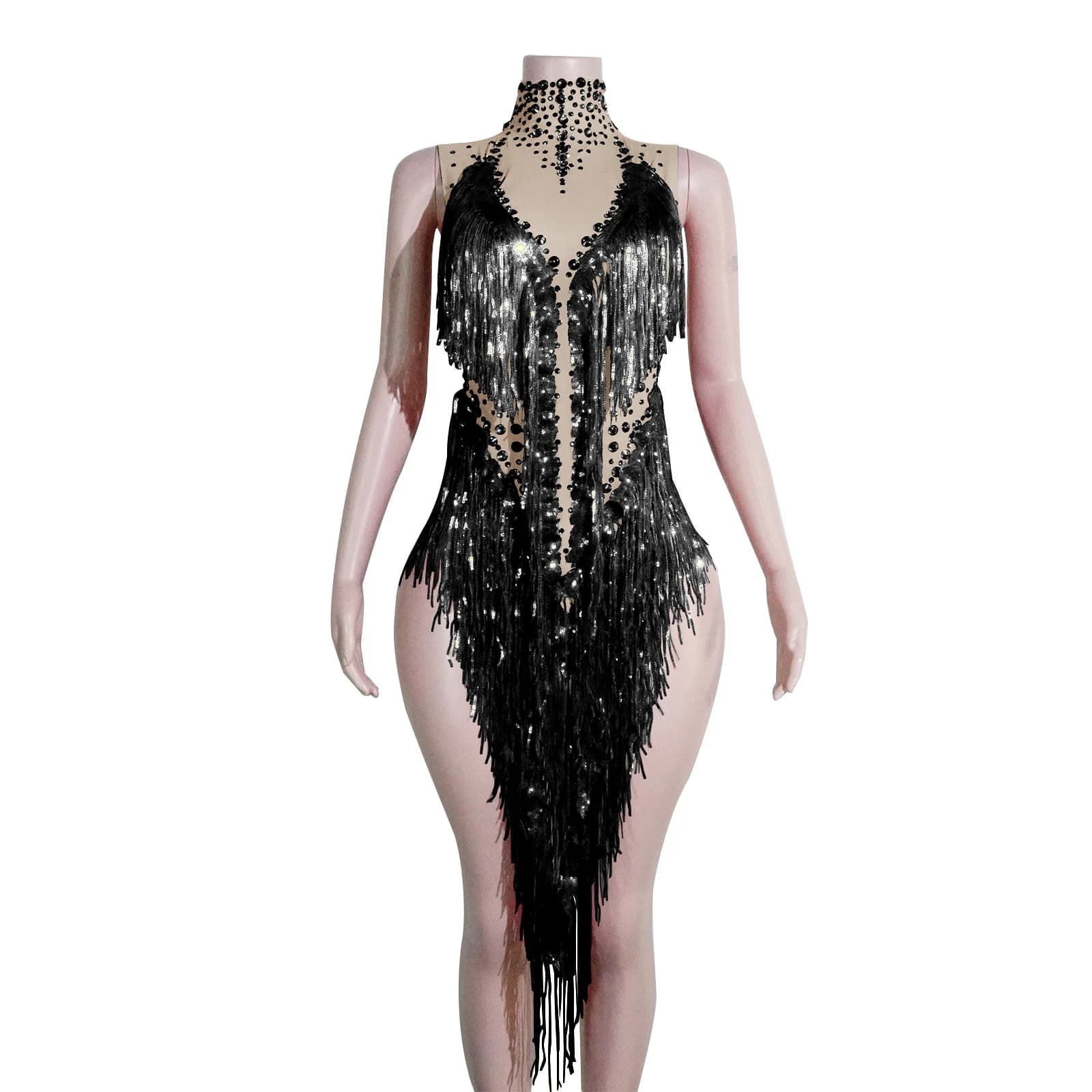 Nouvelle Robe de Soirée Scintillante à Paillettes Dorées et Franges, Tenue de Danse Latine pour Grou
