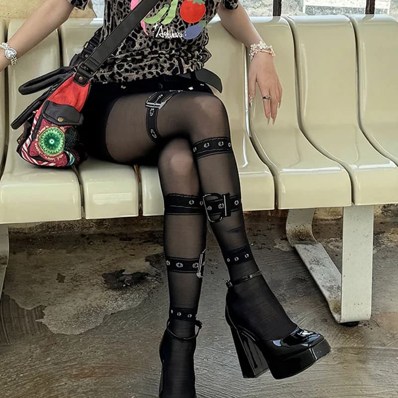 Bas longs noirs Sexy pour femmes, Punk Y2k, Jacquard, taille gothique, boîte de nuit, fête, collants