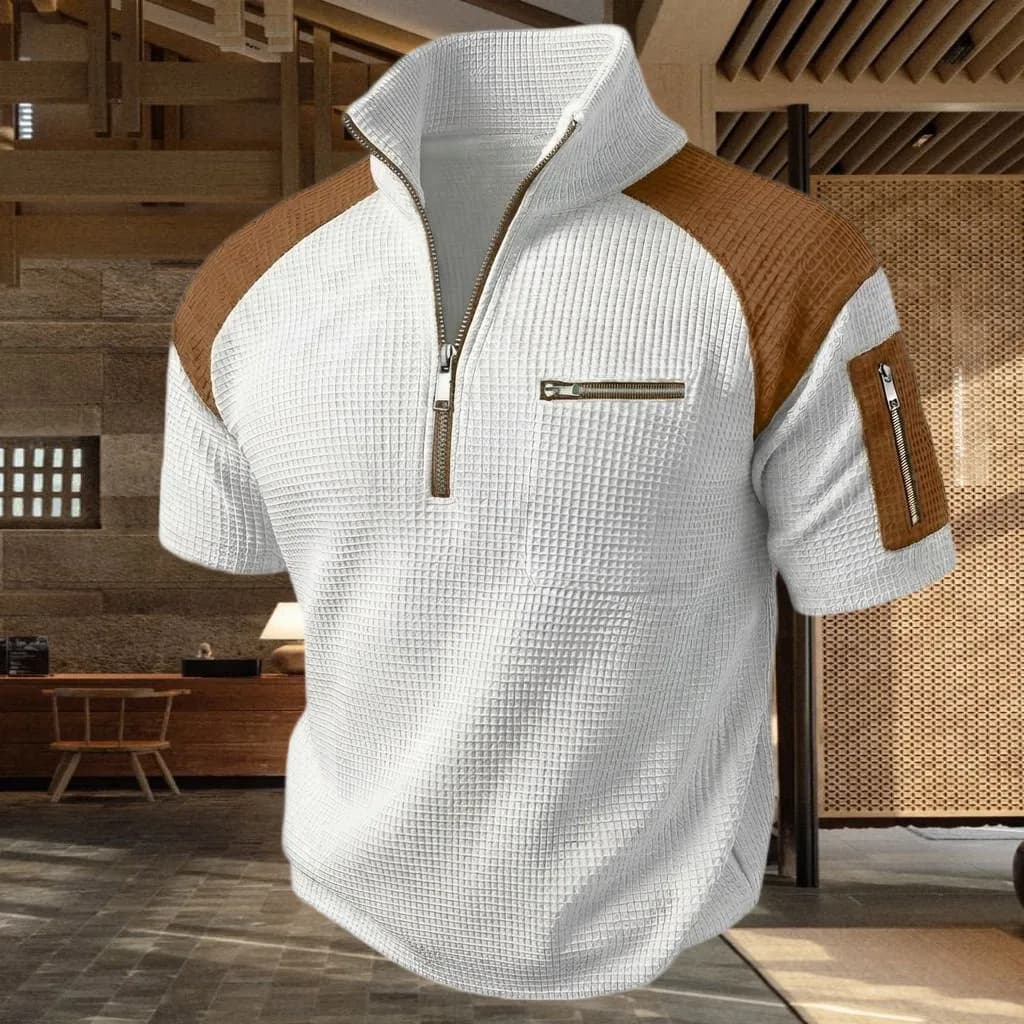 Polo pour homme avec fermetures éclair sur les bras et la poitrine pour un design coloré, haut décon