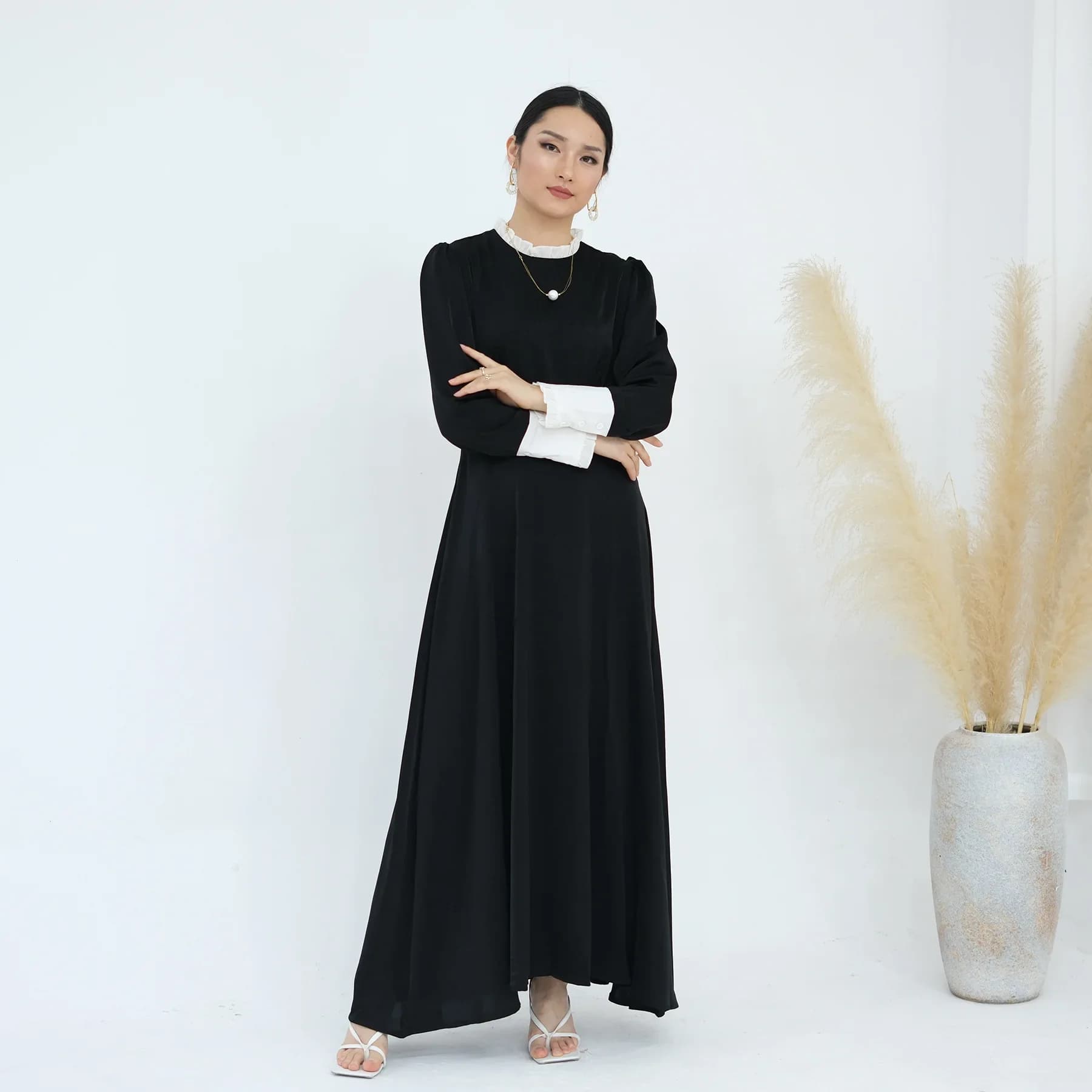 Robe noire pour femmes musulmanes, fermeture éclair cachée au dos, robes longues, couverture modeste