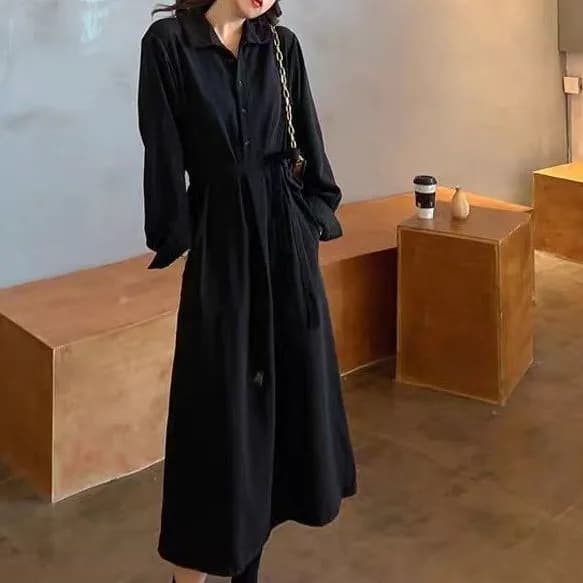 Robe chemise pour femmes, début d'automne, nouveau tempérament français rétro, jupe longue à la tail