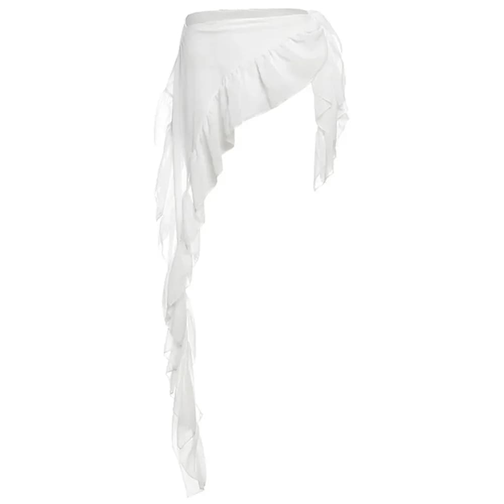 Jupe courte en jean décorée de dentelle irrégulière, style Y2K streetwear, transparente, froncée, ta