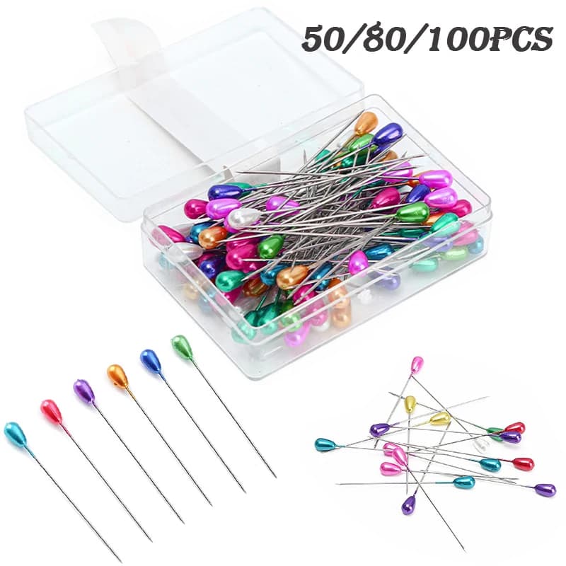 Épingles à coudre à tête de perle longue, 50/80/100 pièces, épingle droite de couleur en forme de po