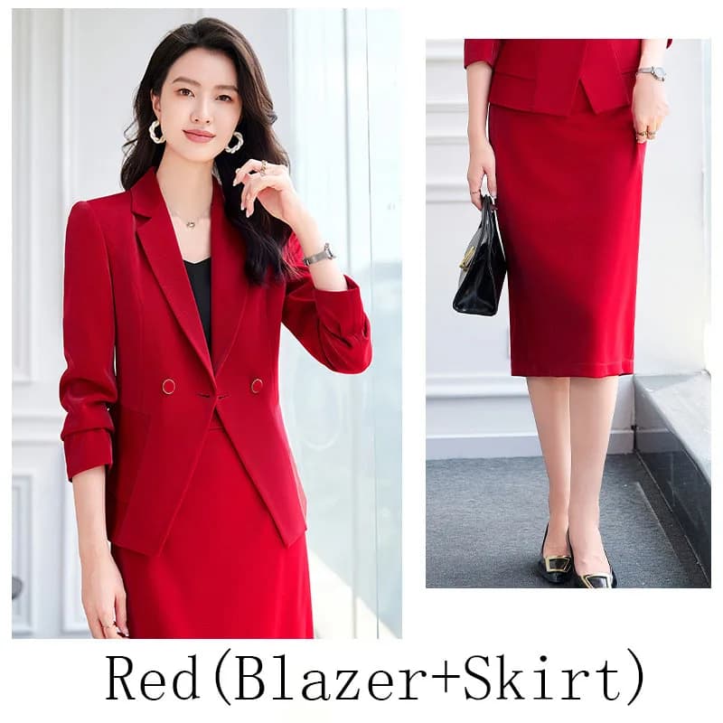 Blazer à manches longues et jupe mi-longue pour femmes, jupe rouge trempée, ourlet à volants, vêteme