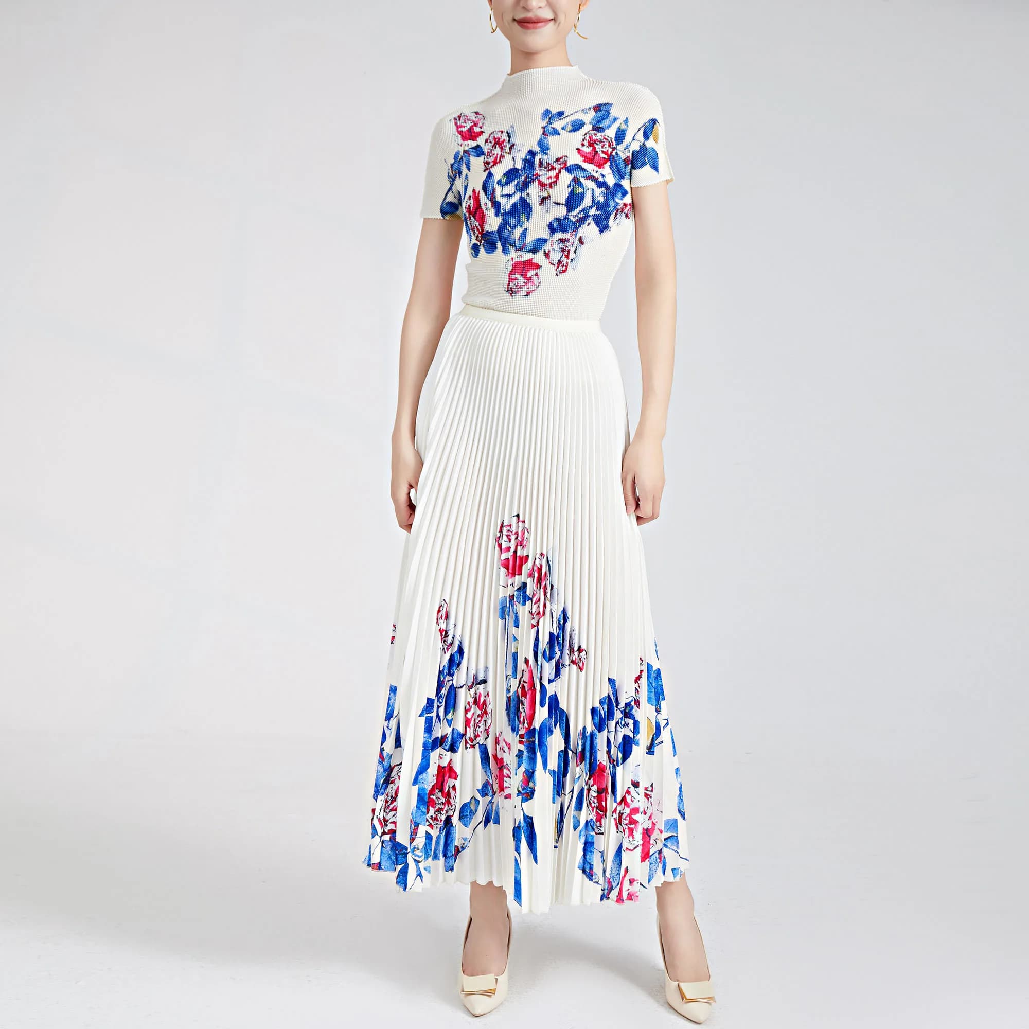 Jupe plissée ensemble deux pièces printemps/été Stretch haut tendance longue jupe plissée imprimée d