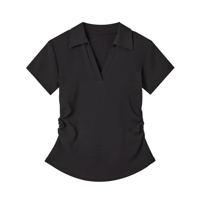 Polo revers avant épaule T-shirt à manches courtes pour femmes 2025 été Design pur coupe ajustée tai