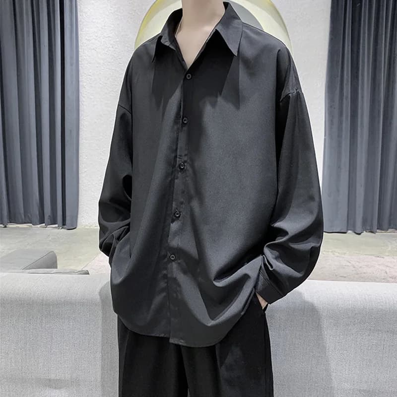 Chemise à manches longues pour hommes, coupe ample, décontractée, sans fer, à la mode, Style coréen,