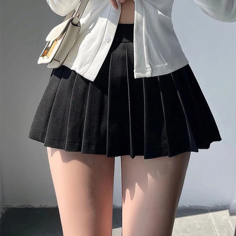 Jupe plissée avec short pour femmes, Sexy, taille haute, irrégulière, blanc, noir, ligne a, Gyaru, T